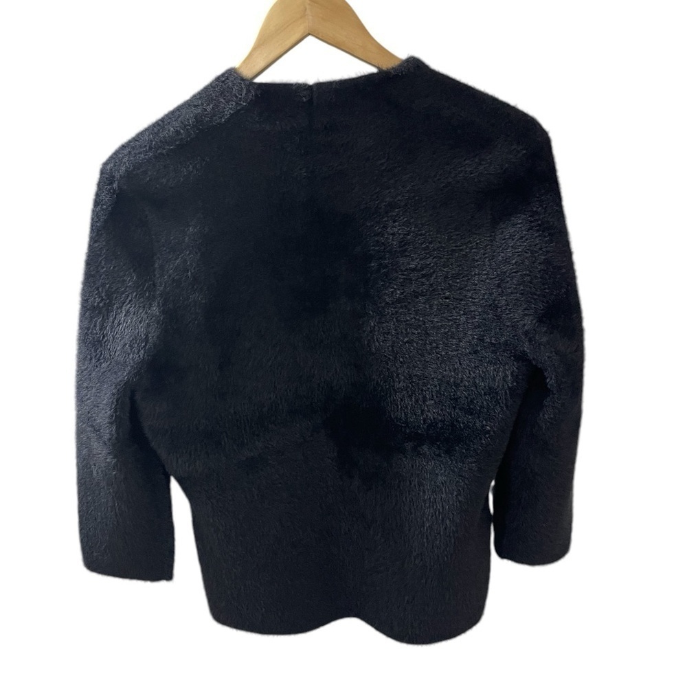 J. McLaughlin Women’s Size M 100% Nylon Fuzzy Black short Open Cardigan Jacket - Picture 2 of 6